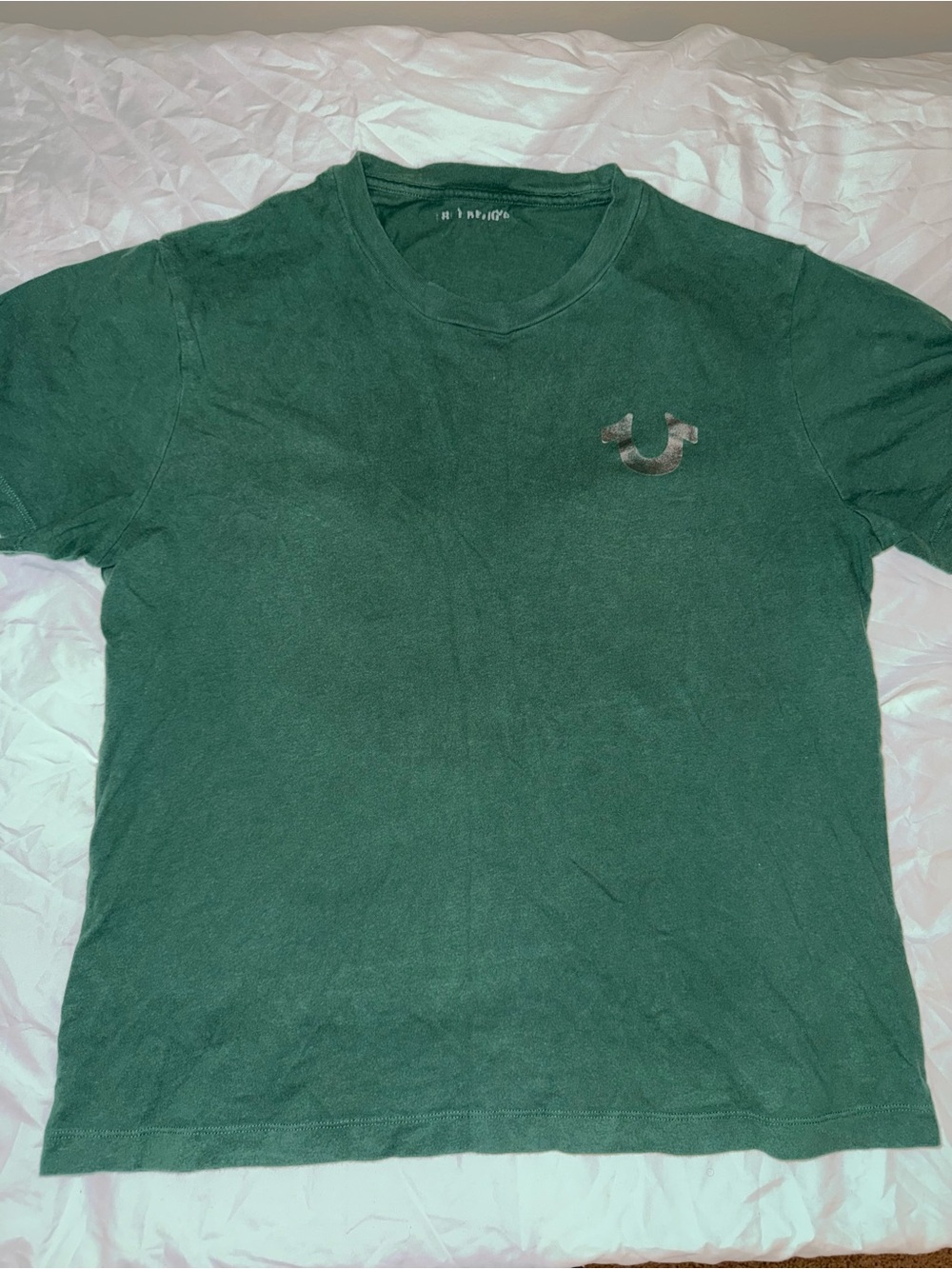True Religion Dark Green Short-Sleeve V-Neck Tee with Chest Horseshoe Logo